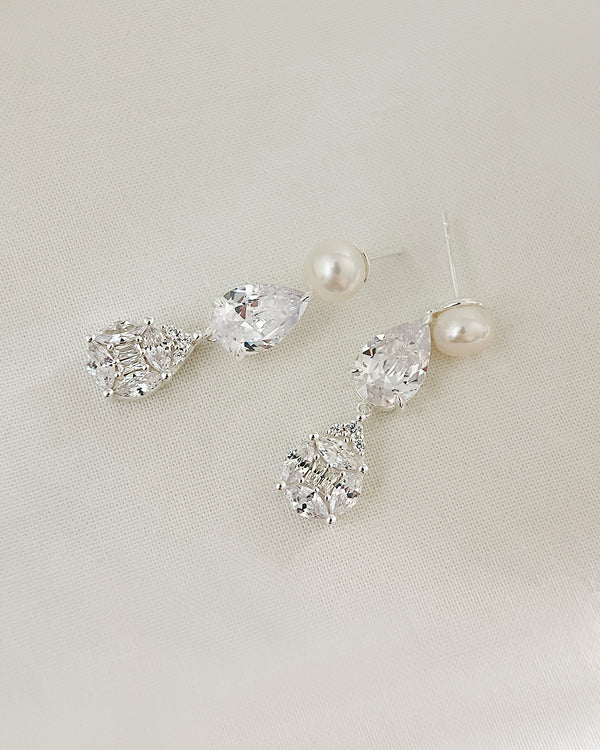 Bridal Pearl & CZ Drop Earrings