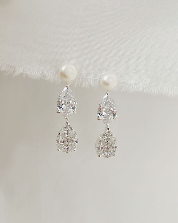 Bridal Pearl CZ Drop Earrings