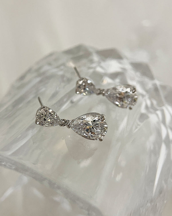 Sterling Silver CZ Teardrop Earrings: Double Drop Dangle Bridal Jewelry