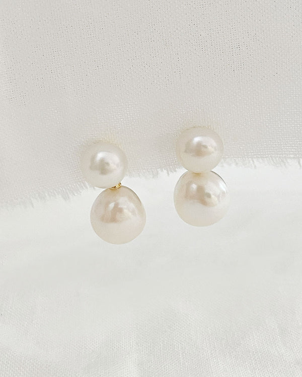 Genuine High Luster Double Pearl Earrings • Bridal Earrings