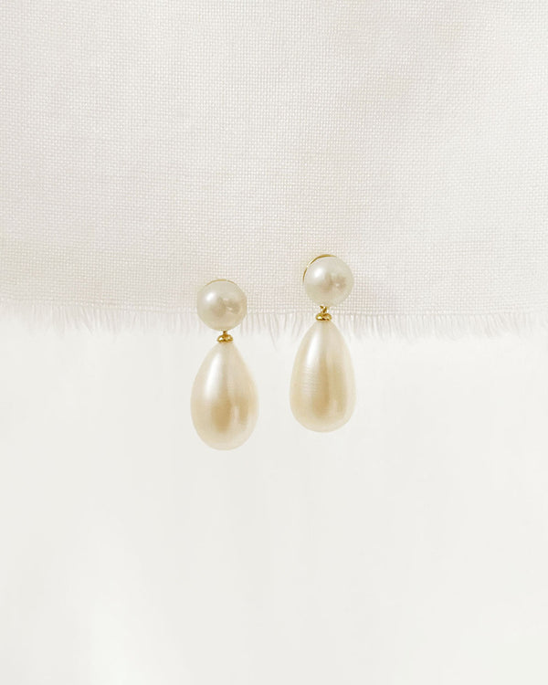 Gold Plated Sterling Silver Teardrop Pearl Earrings: Bridal Jewelry